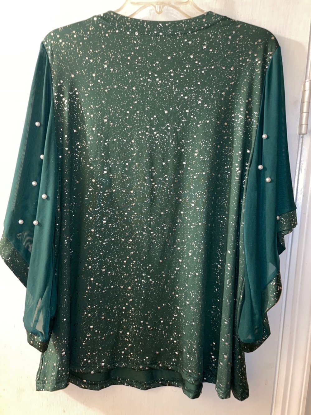 Sparkle Emerald Green Bell Sleeve Blouse - Picture 3 of 3